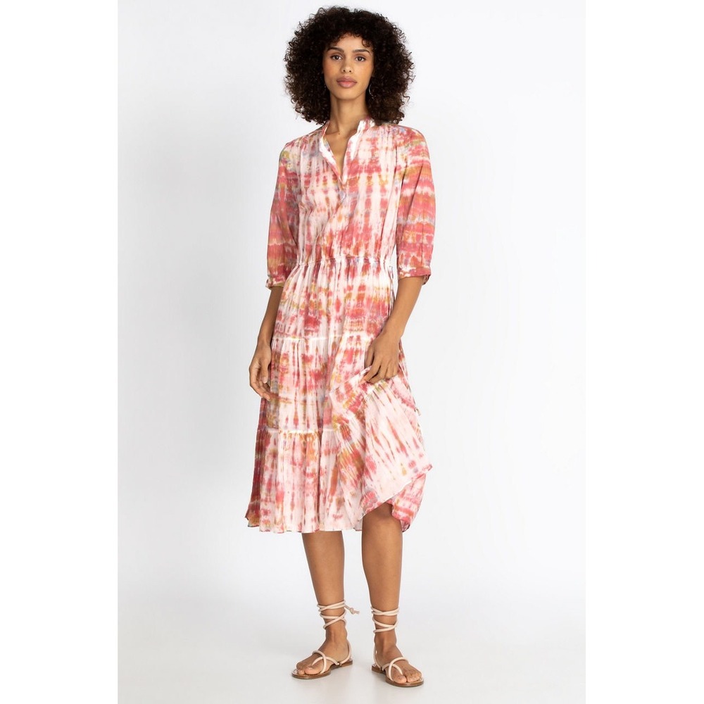 Johnny Was Amanda Bond Julia Dress M/L Pink Tie Dye Midi Boho $425